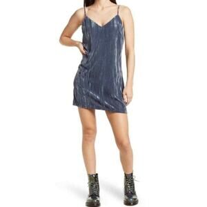 Elodie V-Neck Velvet Cami Dress in Blue Slate Medium